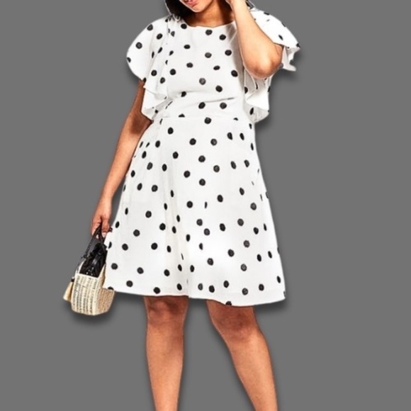 a new day Dresses & Skirts - A New Day Polka Dot Dress Button-Down Butterfly Short Sleeves White/Black W XXL